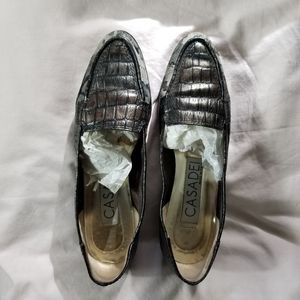 Vintage 80s Casadei Flats Sz 8 AA Embossed Croc